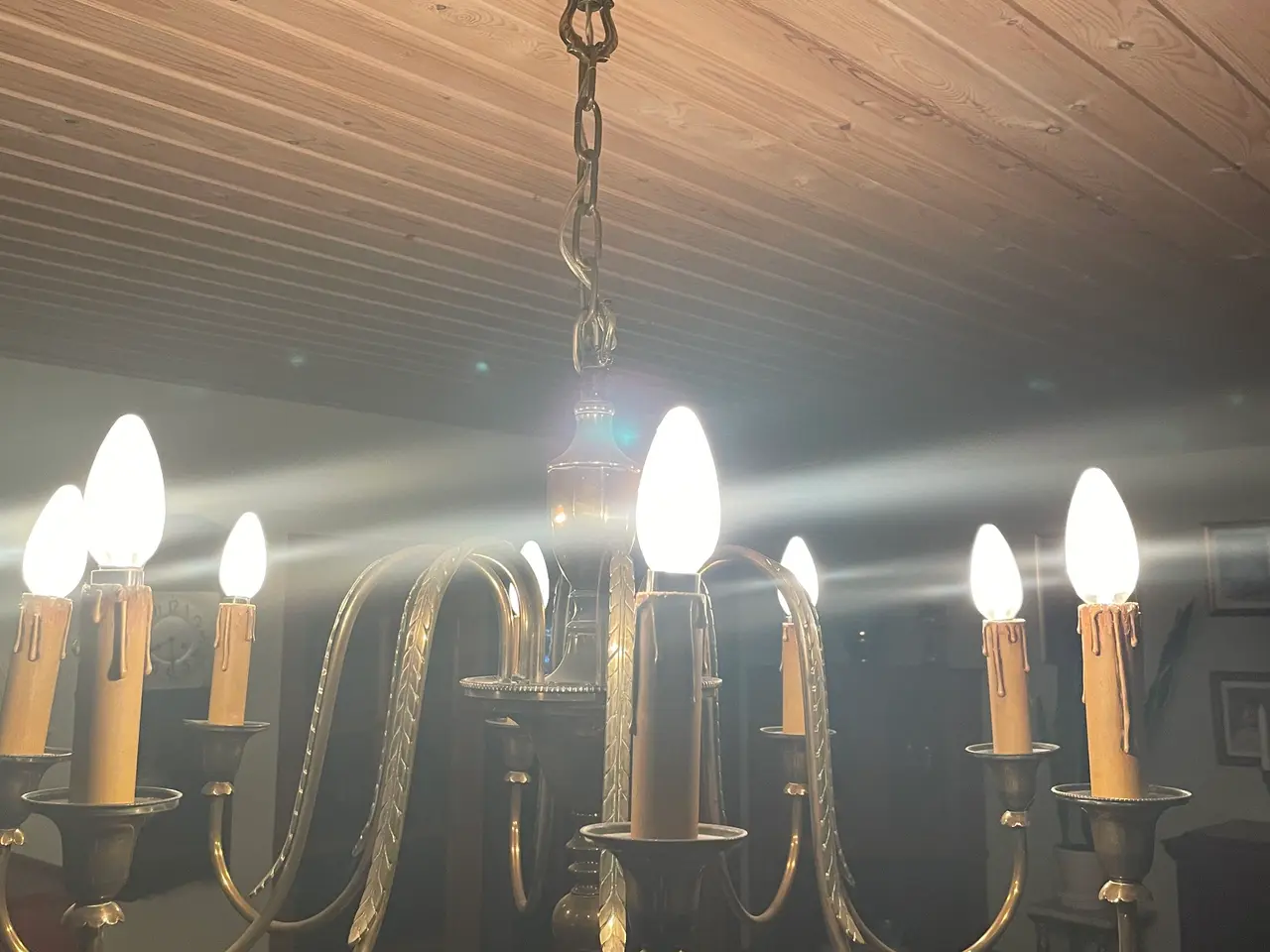 Billede 1 - 8 Armet messing loftslampe 