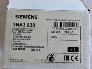 Siemens 3NA3 830 NH000 sikringer 100A gG 500V 3