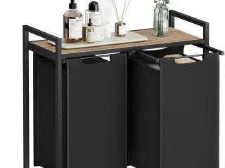 Vasketøjskurv med 2 rum udtrækbare poser, hylde, metalstel, 2 × 46 l, 73 × 33 × 72 cm, kamelbrun/sort
