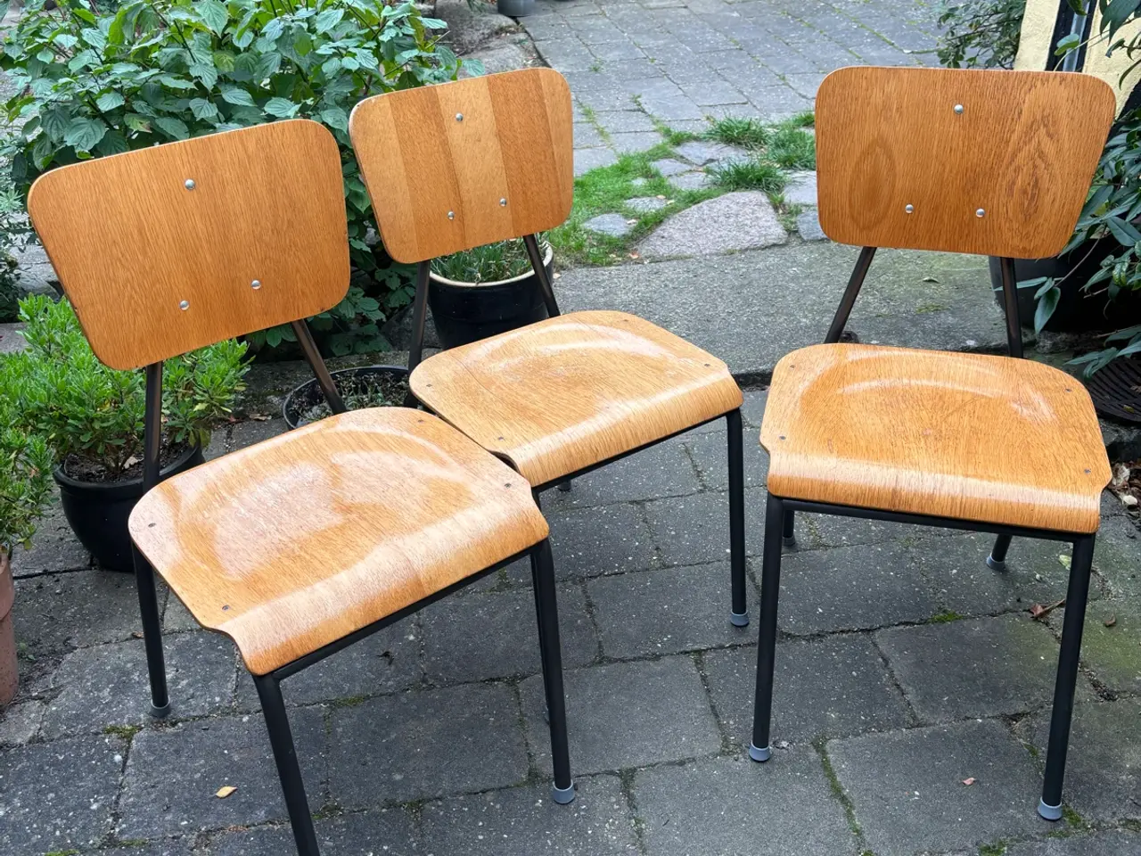 Billede 1 - 3 stk. originale retro MH Stålmøbler skolestole (1