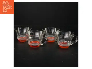 5 gamle Glas kopper med farvet bund (str. Ø 9x6 cm)
