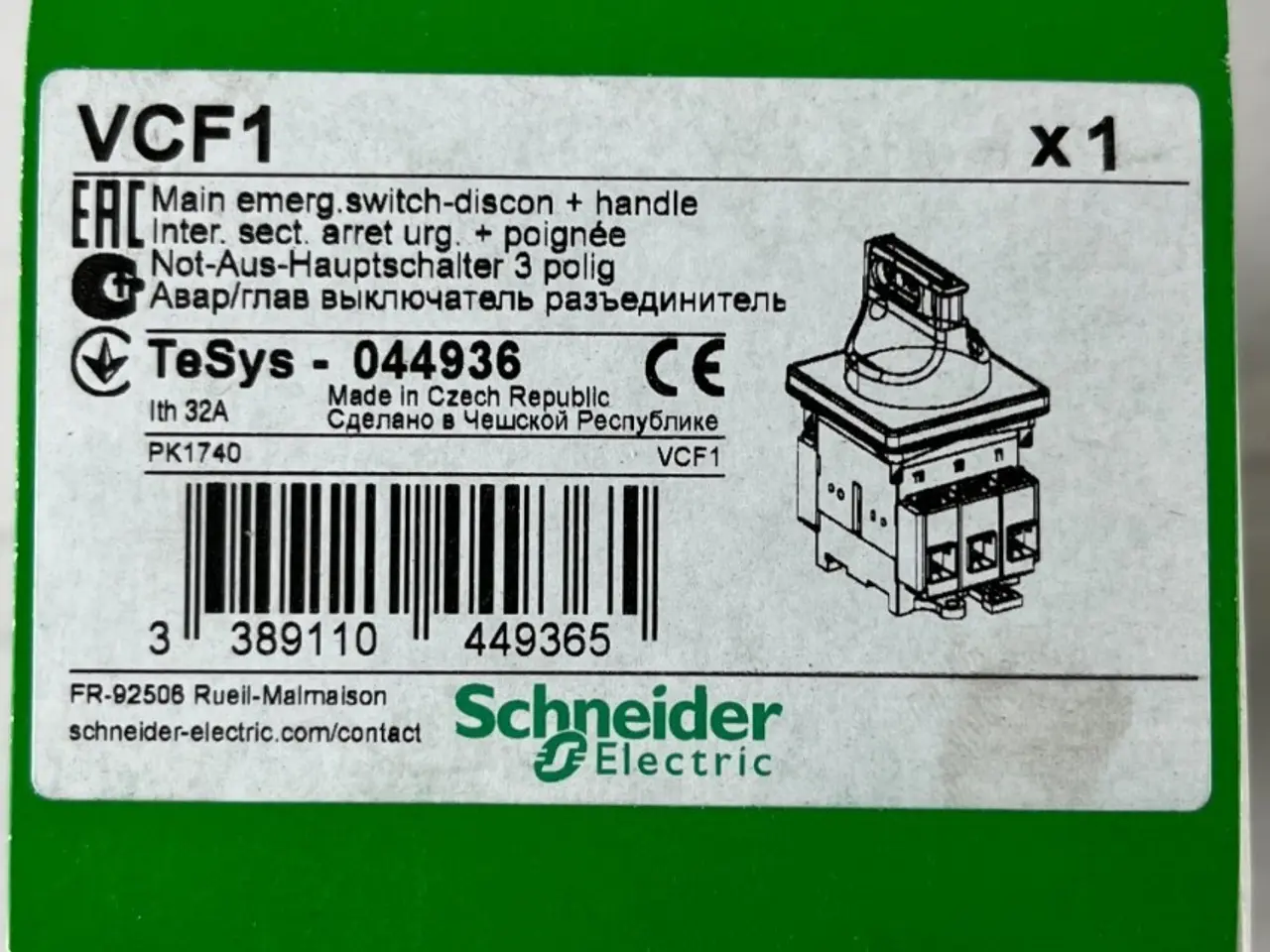 Billede 1 - Schneider Electric VCF1 Emergency Stop kontakt 32A