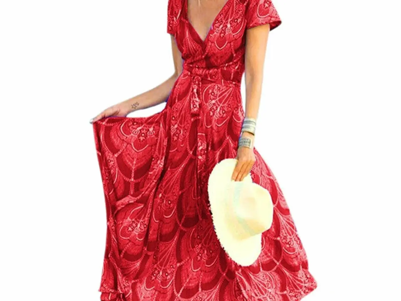 Billede 1 - kjole- maxi-BOHO style (i rød- Størrelse: Large)