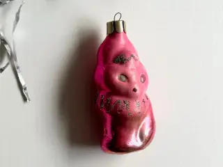 Vintage julekugle, pink ræv m glimmer, NB