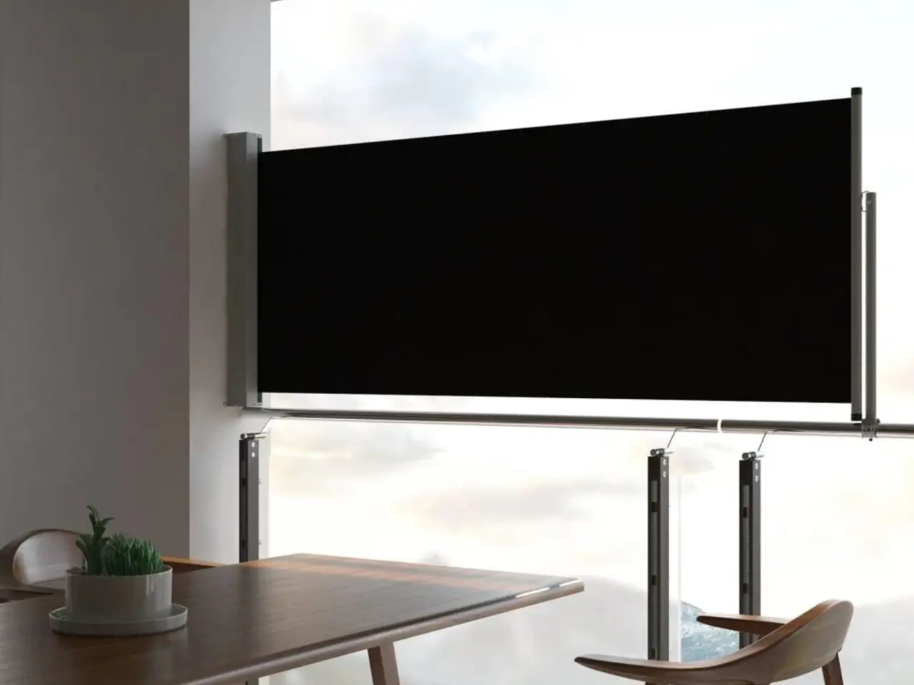 Billede 1 - Sammenrullelig sidemarkise til terrassen 100 x 300 cm sort