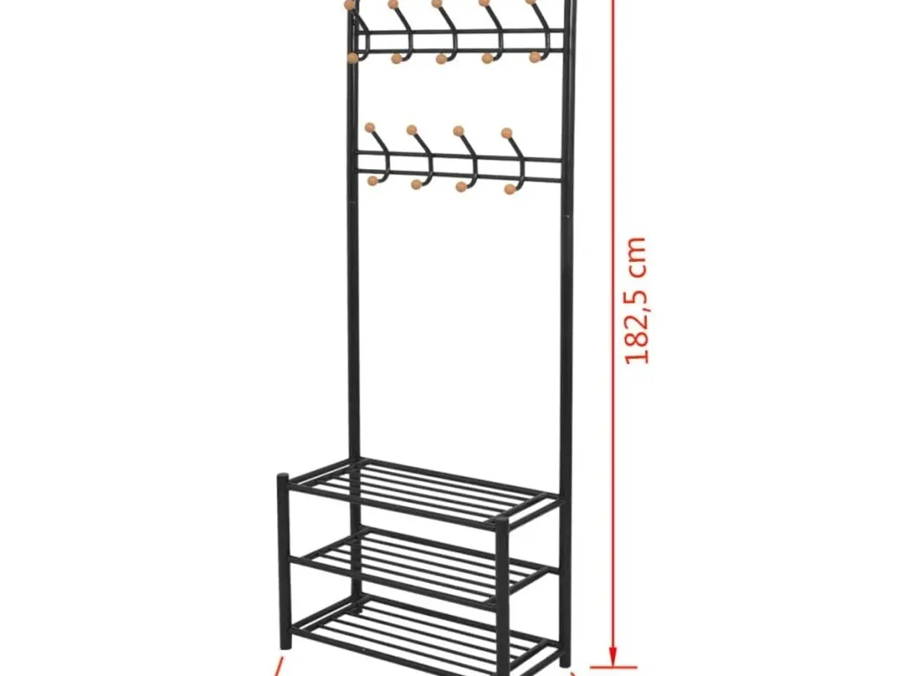 Billede 4 - Knagerække med skoopbevaring - 68 × 32 × 182,5 cm - sort stål