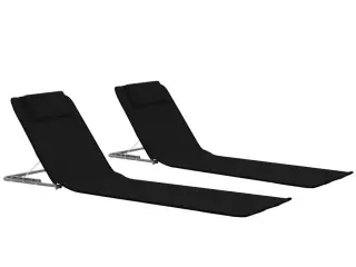 Foldbare strandmåtter 2 stk. stål og stof sort