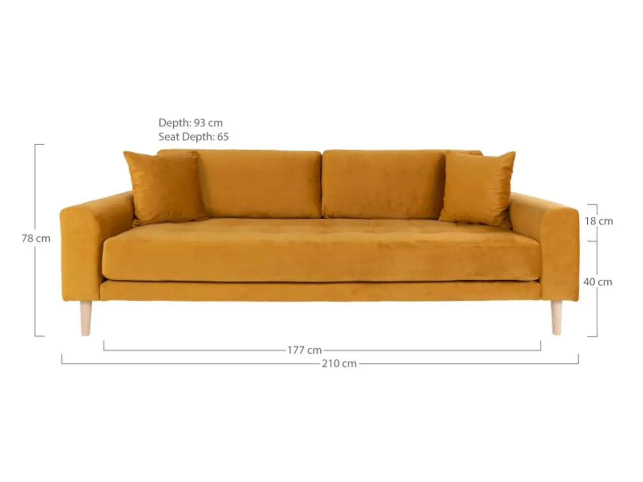 Billede 4 - Lido 3 Personers Sofa - Sofa i sennepsgult velour