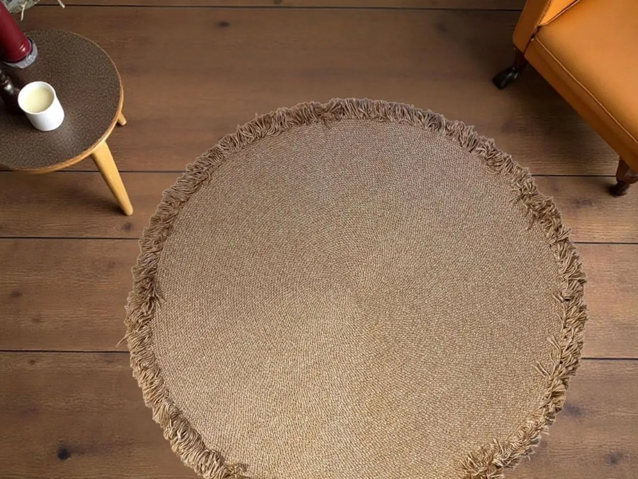 Billede 3 - Stilfuldt rundt tæppe (Naturfarve, Ø 120 cm)