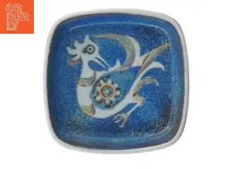 Blåt keramikfad med fuglemotiv fra Royal Copenhagen (str. 11x11 cm)