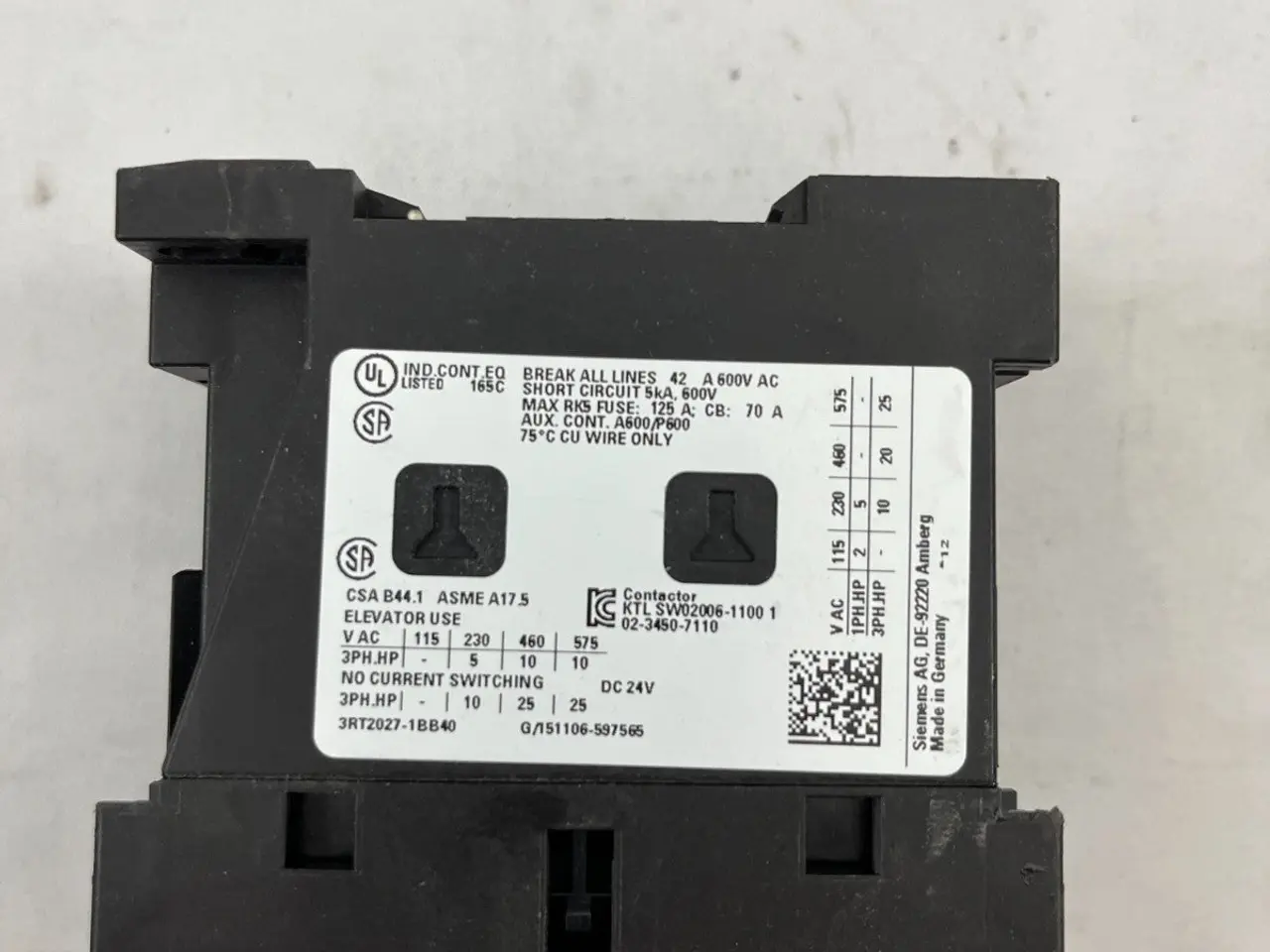 Billede 7 - Siemens SIRIUS 3RT2027-1BB40 DC Power kontaktor,