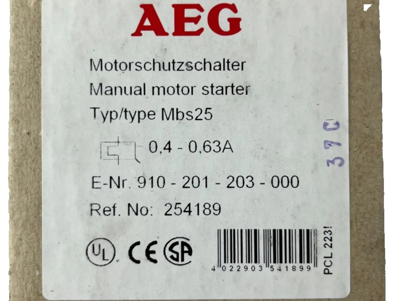 Billede 1 - AEG Mbs25 Manual Motor Starter 0.4–0.63A 3‑Pole