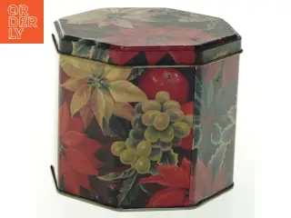 Sekskantet Vintage metalæske med julemotiv (str. 10x11 cm)