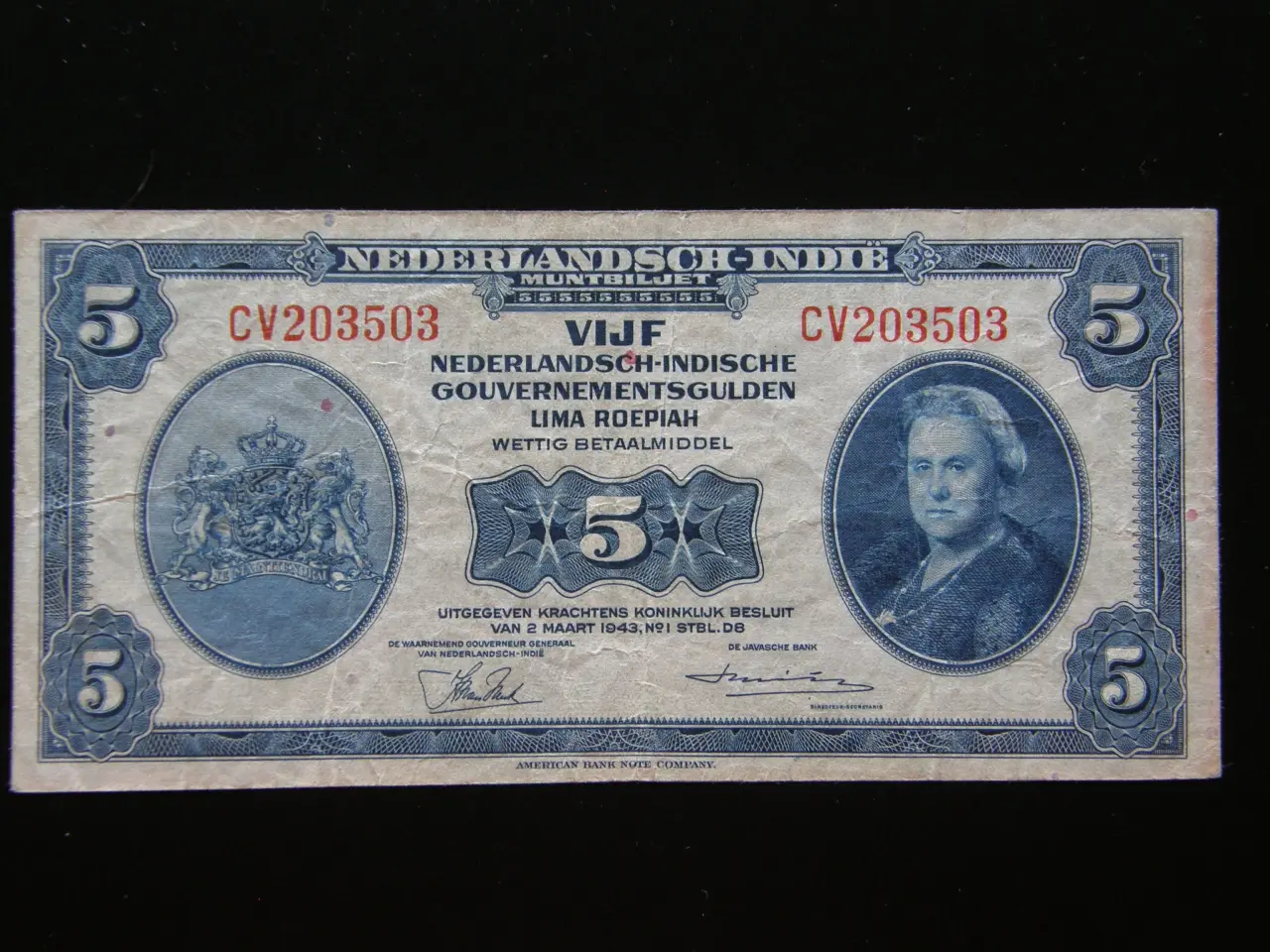 Billede 1 - Netherlands Indies 5 Gulden 1943 P113