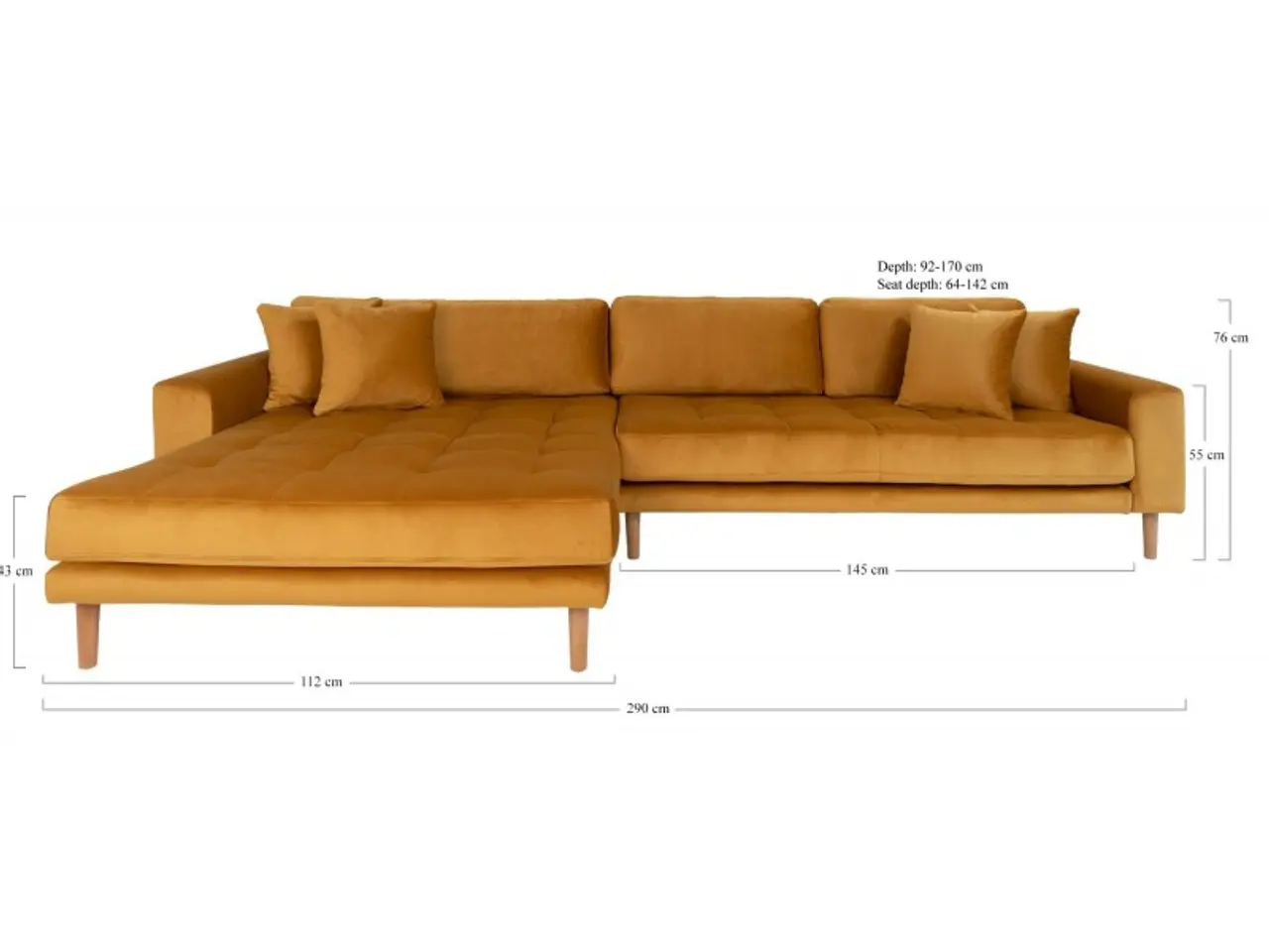 Billede 3 - Lido - Venstrevendt Chaiselongsofa - Sennepsgul velour