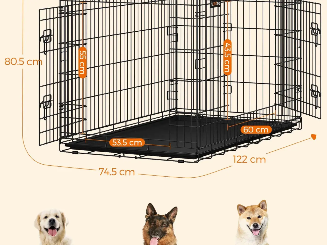 Billede 2 - Hundebur XXL - FEANDREA, sammenklappeligt 122 cm, 2 døre, sort