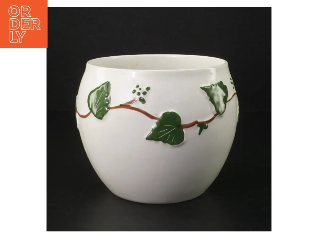 Billede 1 - Keramisk vase med bladmønster (str. H. 12,5 cm. ø. 15,5 cm)