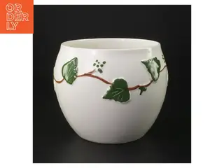 Keramisk vase med bladmønster (str. H. 12,5 cm. ø. 15,5 cm)