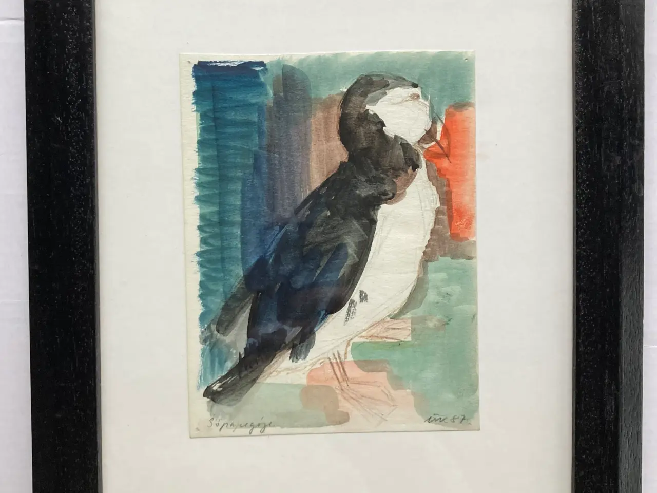 Billede 1 - Mogens Kofod, akvarel, 35x30 , “Søpapegøje 89”