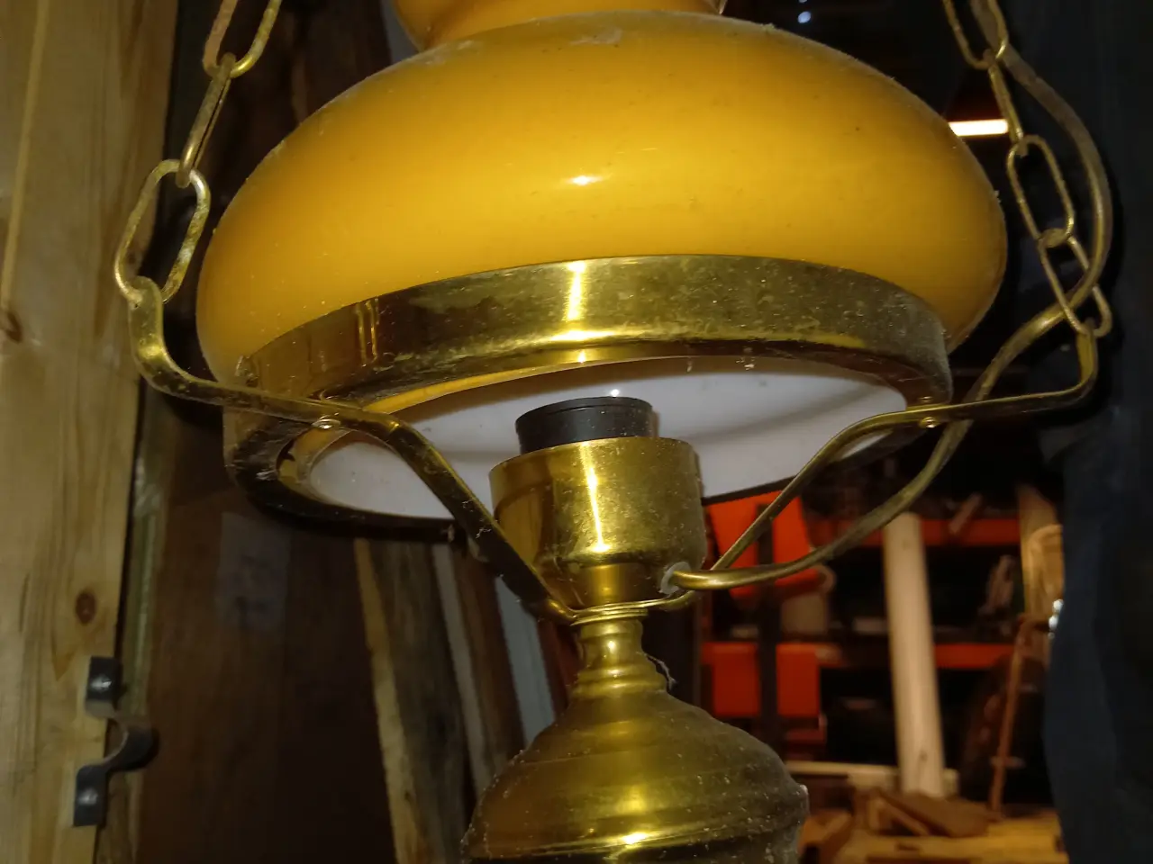 Billede 2 - Messinglampe med glasskærm til el.