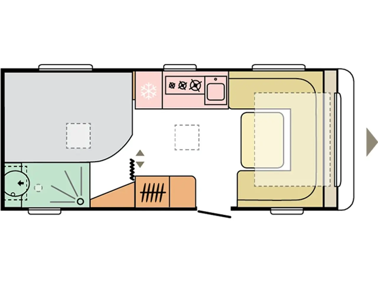 Billede 21 - 2026 - Adria Adora 522 UP Dobbeltsengsvogn, rundsiddegruppe, el-gulv-varme, stort 142L KOMPRESSOR køleskab, TV-holder, stabilisator, Adria Smartbox, glasfibertag