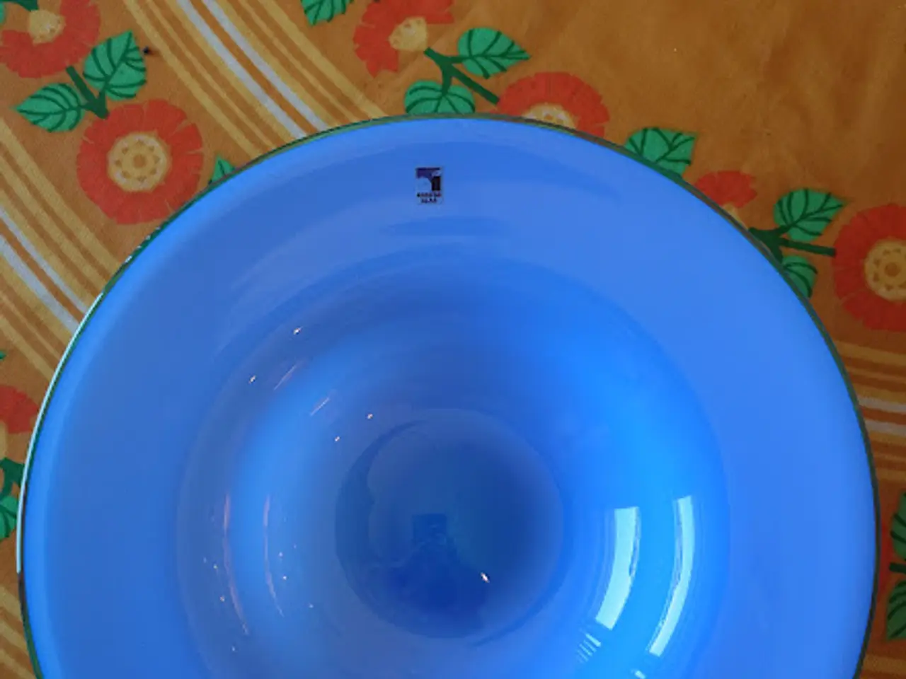 Billede 2 - Blå kunstglas vase og skål