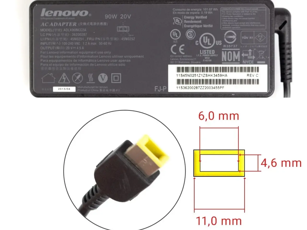 Billede 1 - Lenovo 90W 20V 4.5A strømforsyning square pin - Original