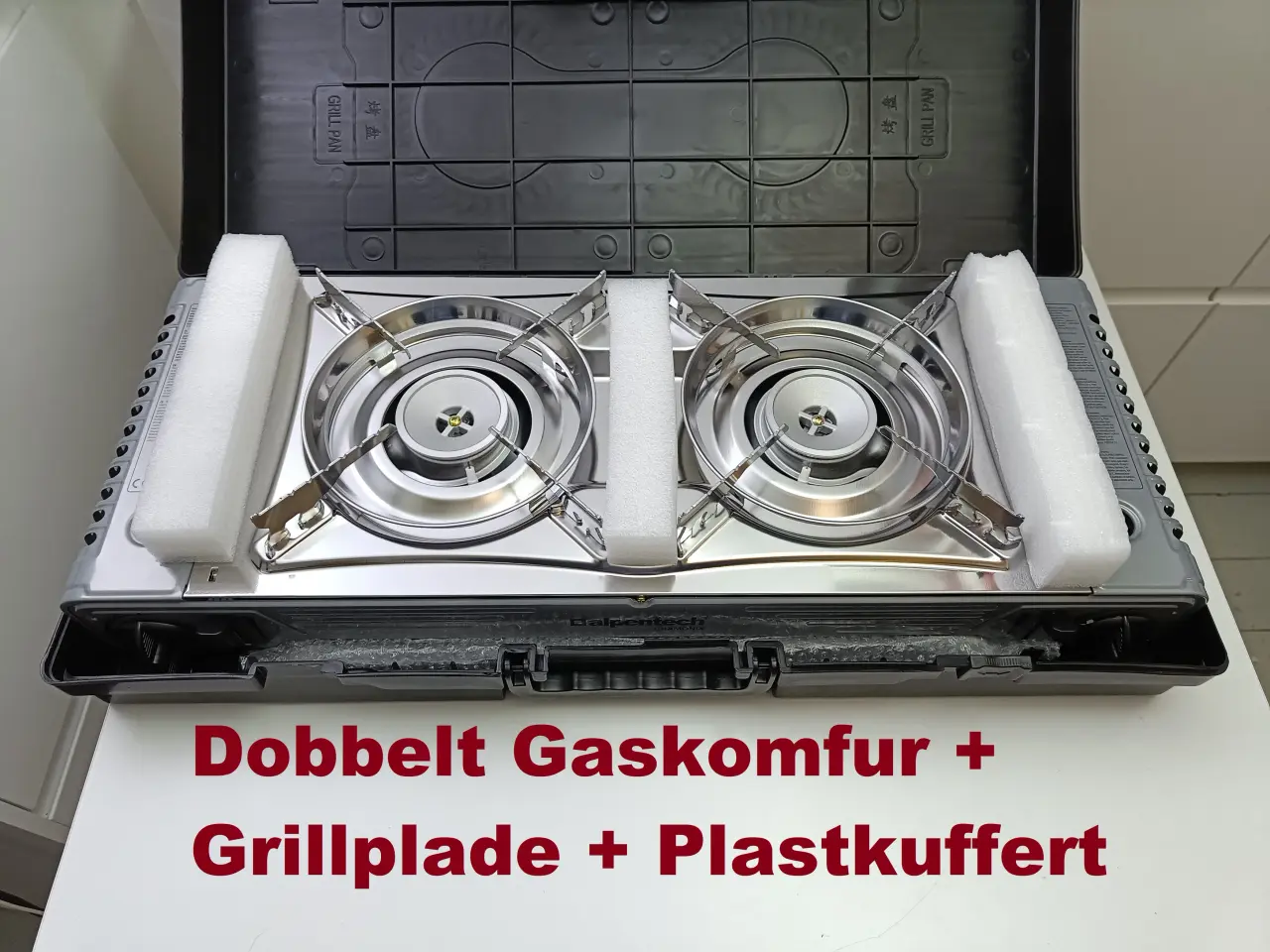 Billede 2 - NY! 4400W Bærbar Dobbelt Gaskomfur + Grillplade 