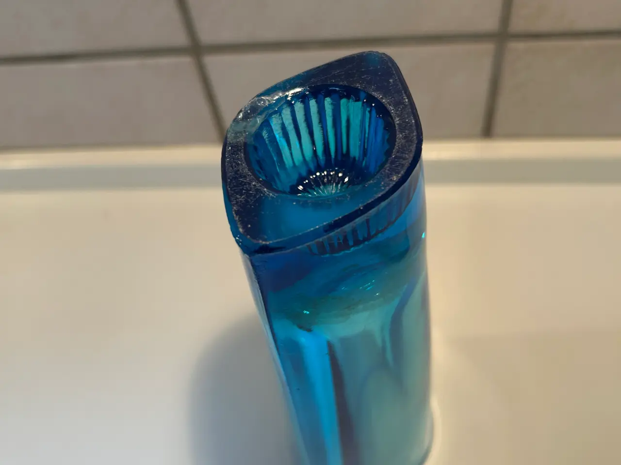 Billede 2 - Kunst glas vase/ stage i blå/turkis, Vintage