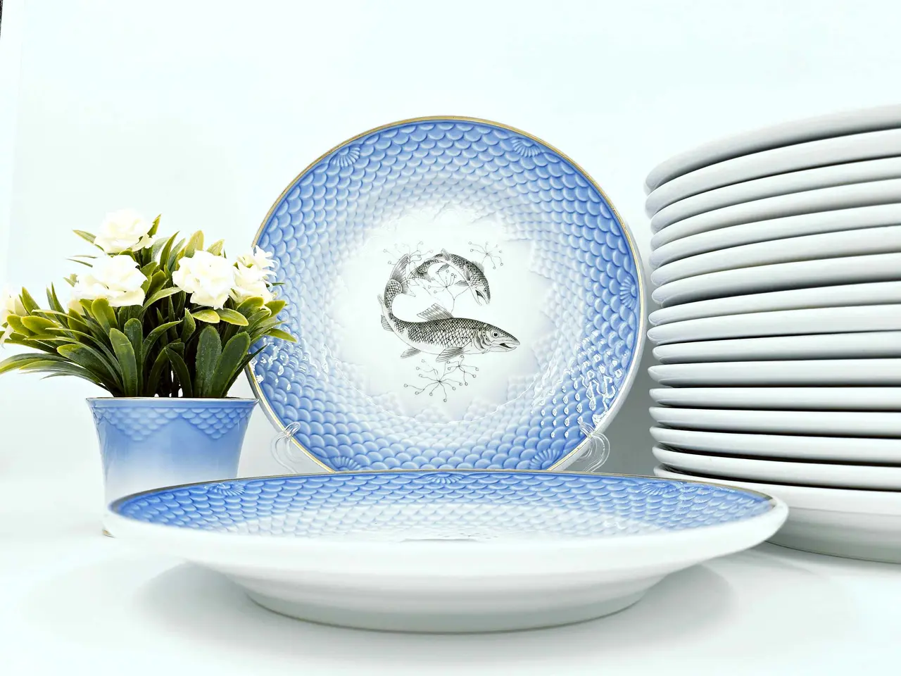 Billede 4 - Blå Tone Hotelporcelæn Fisketallerken Porcelæn