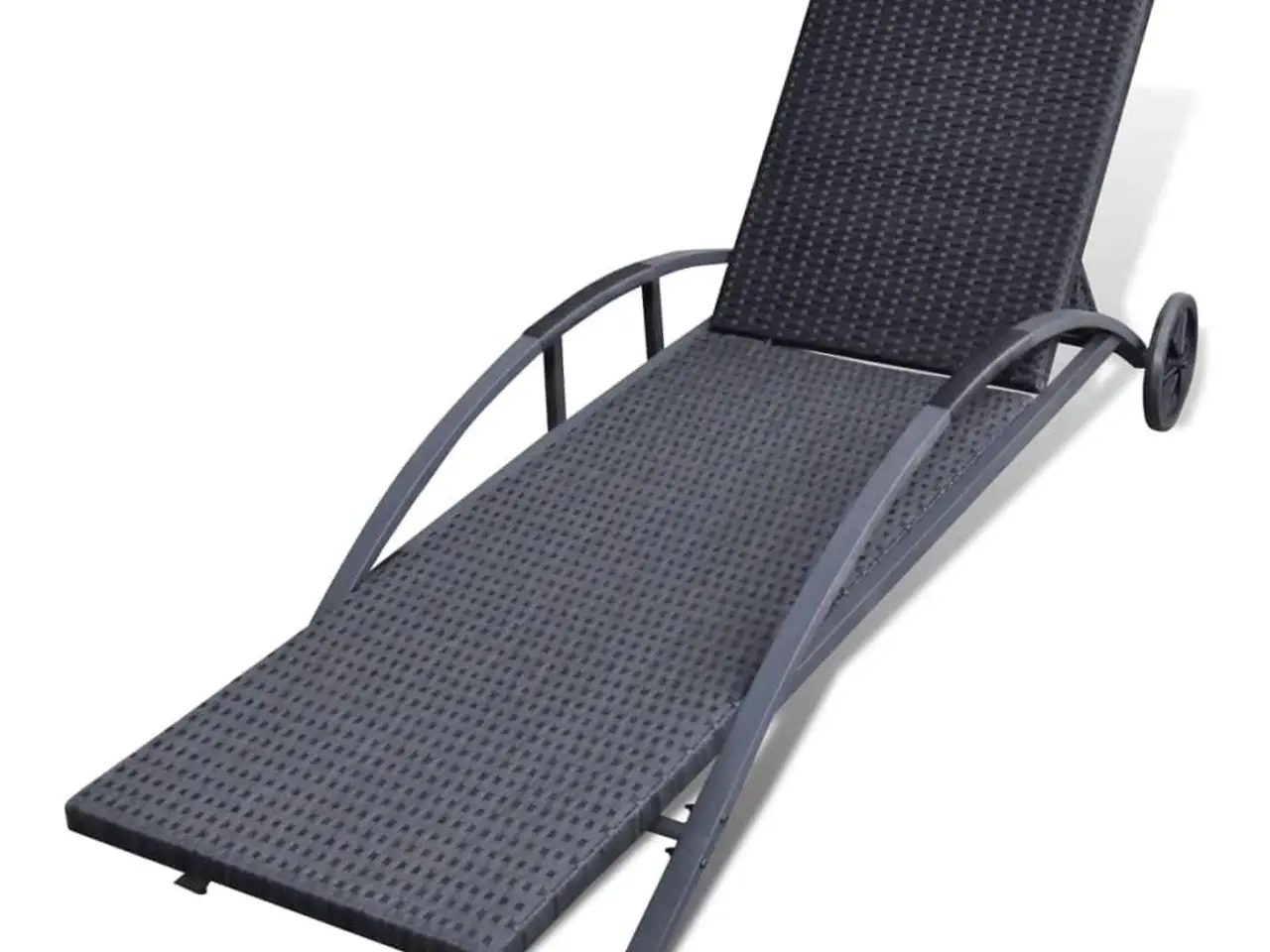 Billede 5 - Solseng i polyrattan med hynde og hjul - sort/creme
