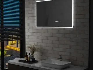 LED-spejl med berøringssensor og tidsdisplay 100x60 cm