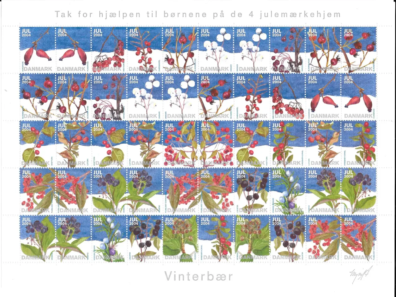 Billede 1 - 2004 Julemærker helark