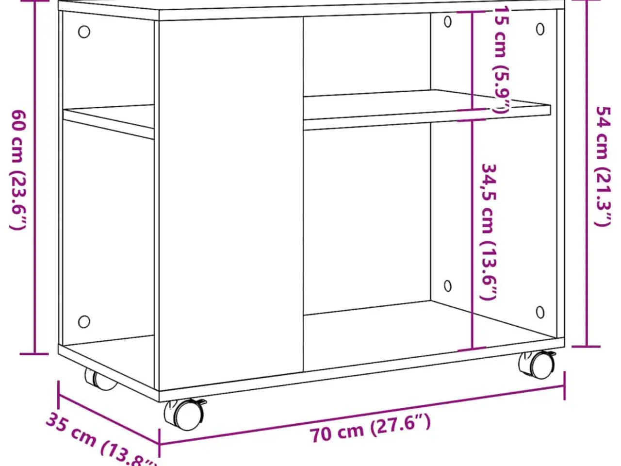 Billede 10 - Sidebord med hjul - 70×35×60 cm i egetræsfarve, konstrueret træ