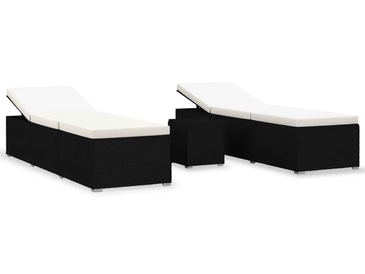 Billede 2 - Liggestolesæt i polyrattan - 3 dele med tebord, sort/creme