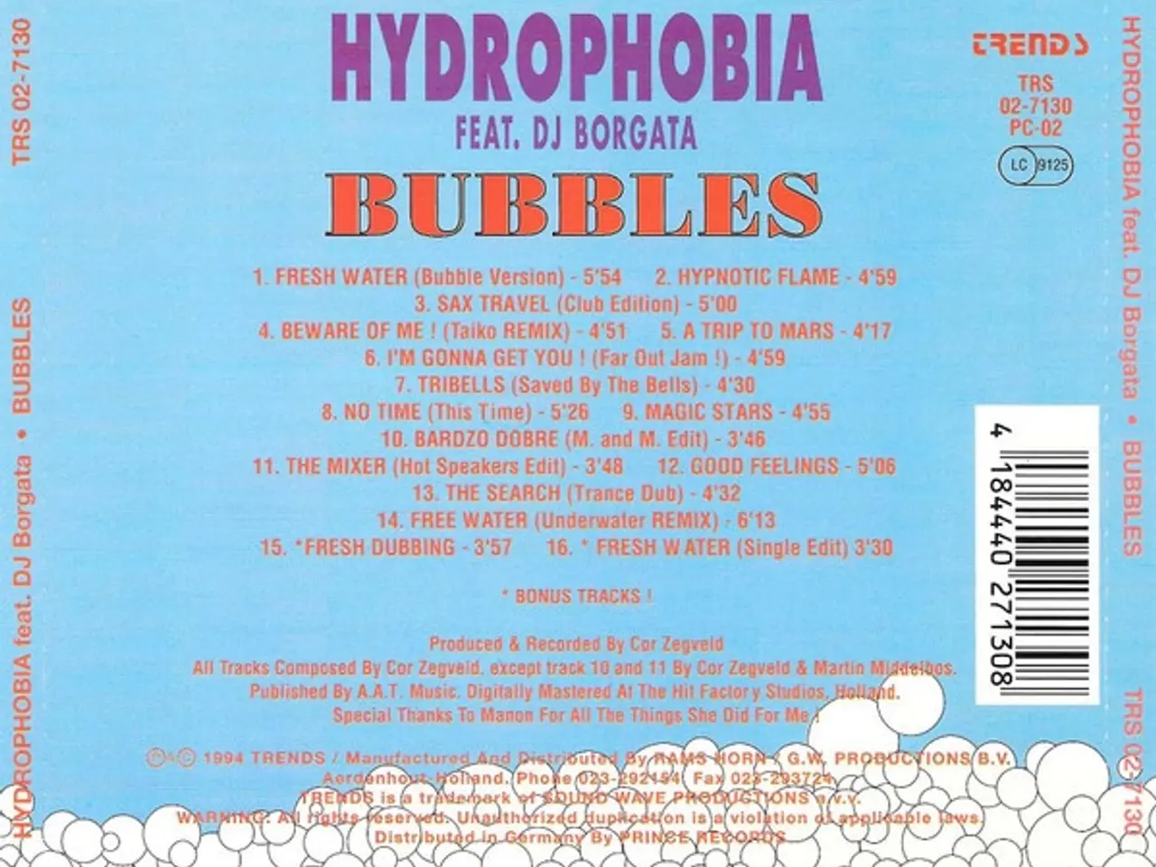 Billede 2 - Hydrophobia Feat. DJ Borgata – Bubbles – CD