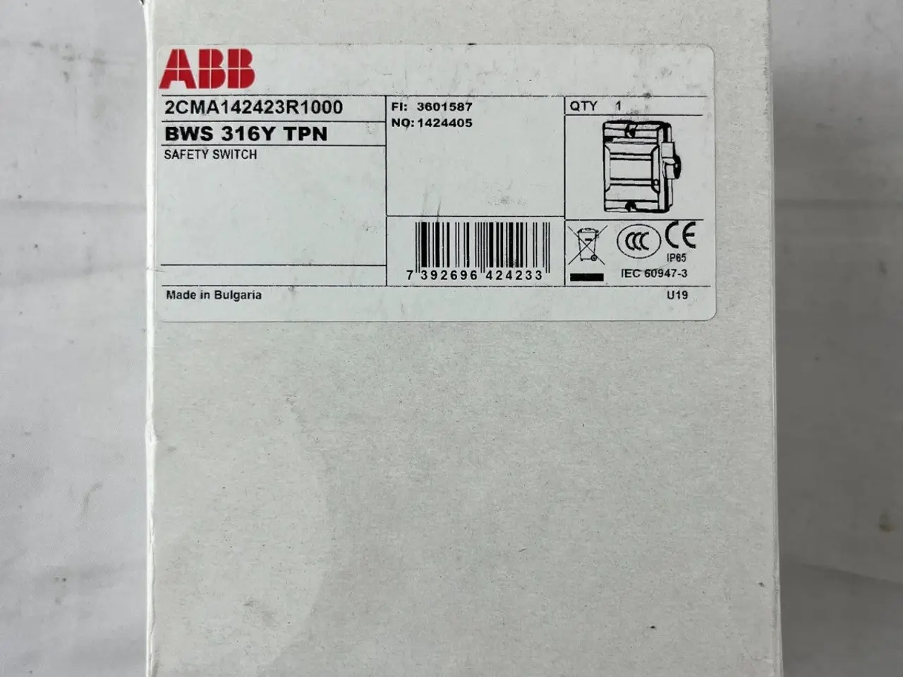 Billede 3 - ABB BWS 316Y TPN Enclosed Safety kontakt 3-Pole