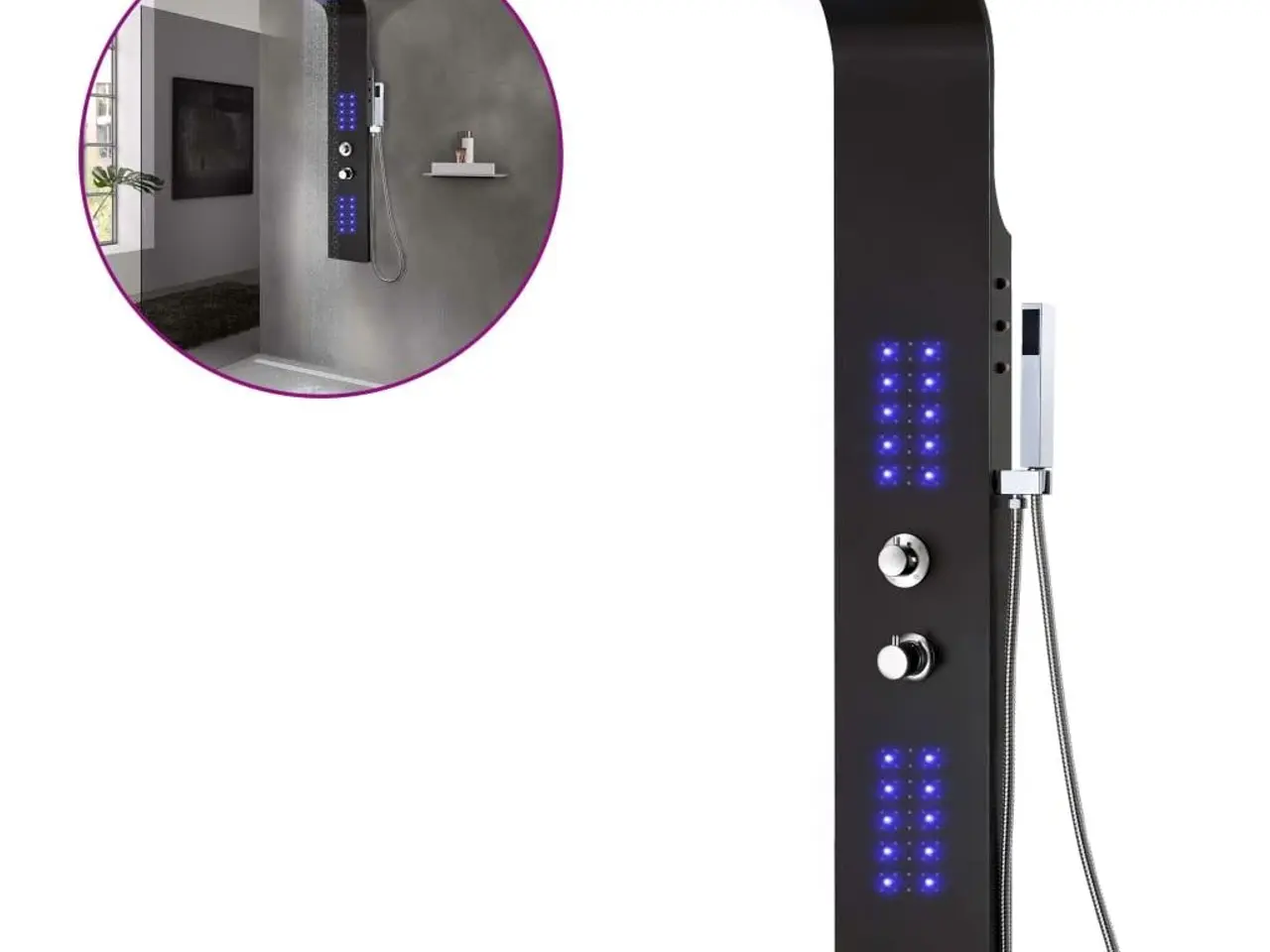 Billede 2 - Brusepanel i aluminium med LED - 20 × 44 × 130 cm, sort