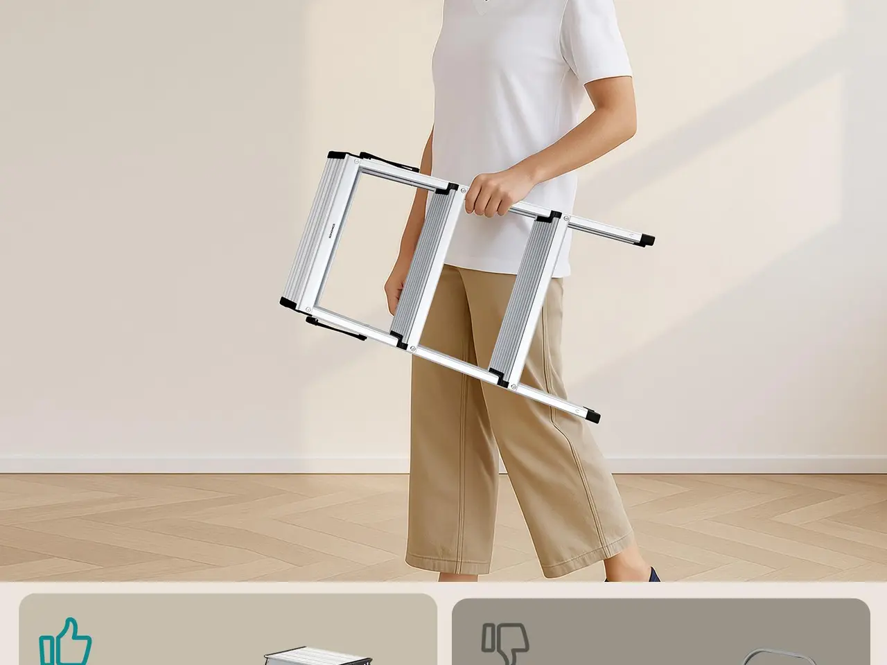 Billede 3 - Aluminium trappestige 3 trin - sammenklappelig, 150 kg, sølvgrå/sort (GLT23K)