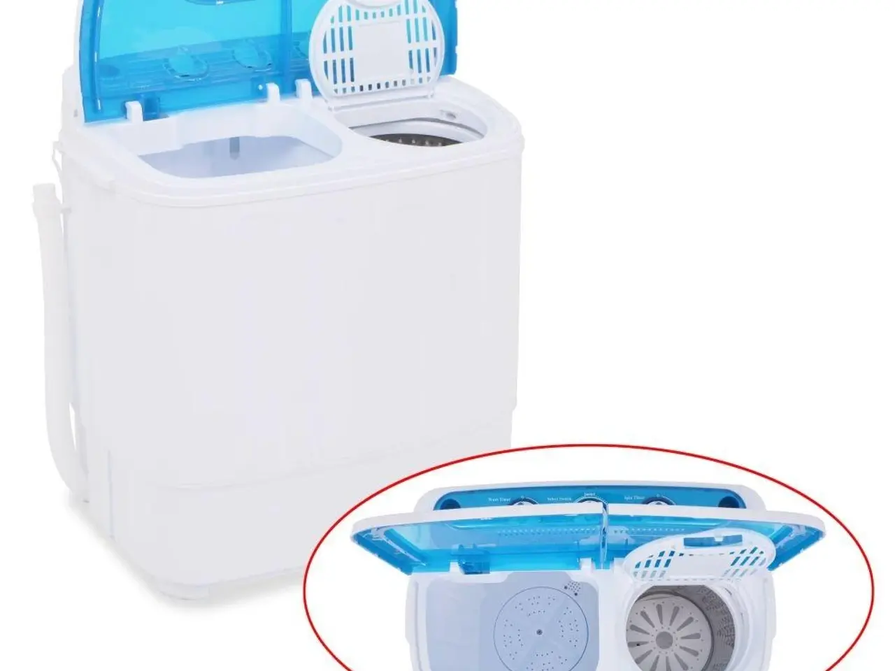 Billede 5 - Mini-vaskemaskine med dobbelttromle - 5,6 kg total kapacitet, blå/hvid