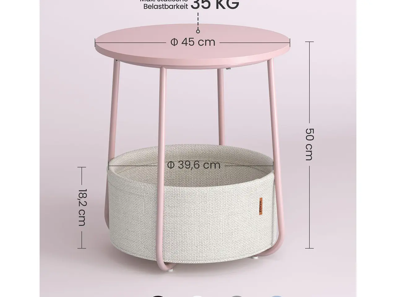 Billede 5 - Rundt sidebord med stofkurv - pastelrosa/Cloud White