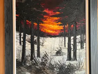 Flot indrammet oliemaleri af Roald Hansen -vinter