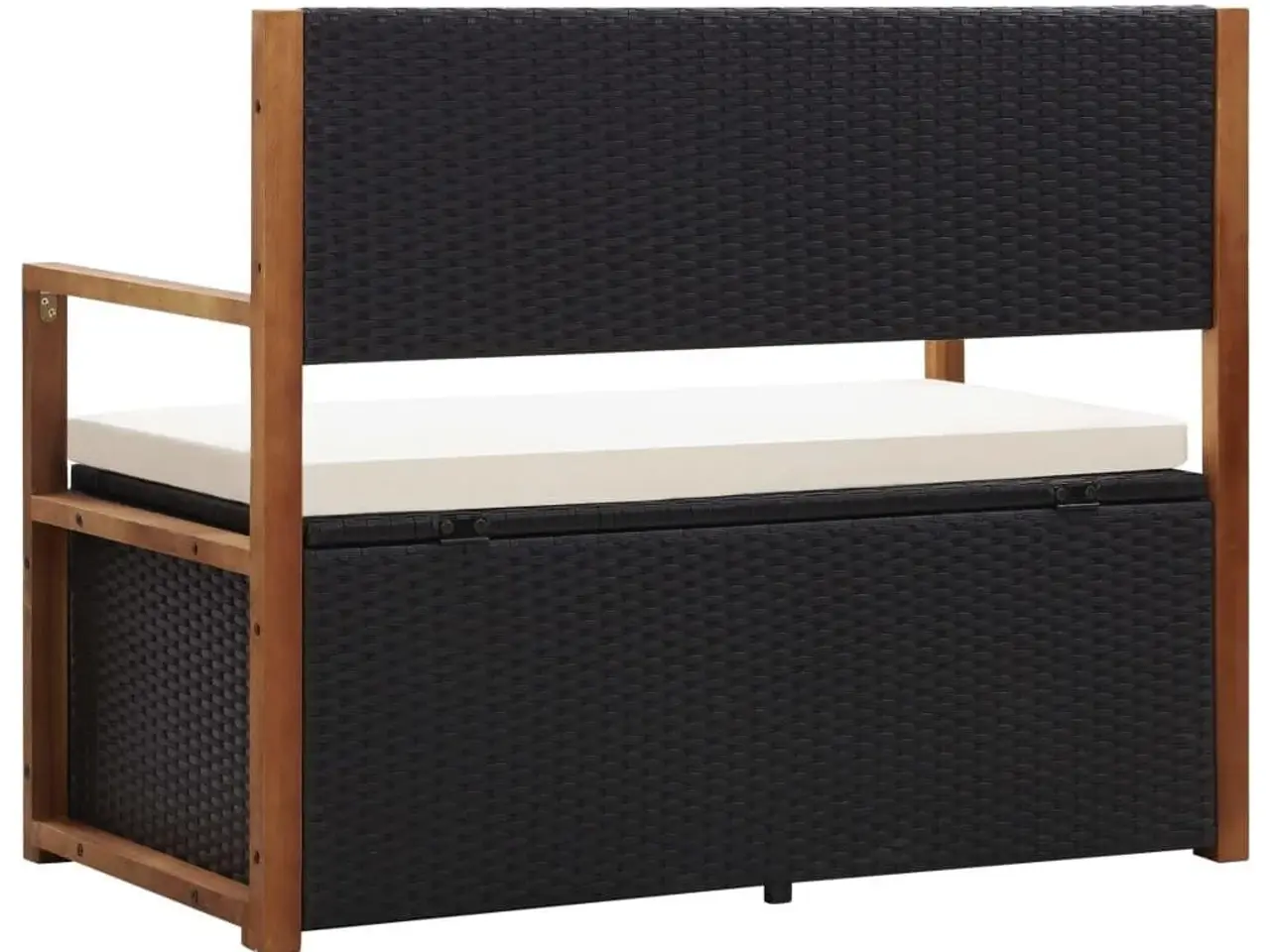 Billede 4 - Havebænk med opbevaring 115 cm - polyrattan & massivt akacietræ, sort/creme