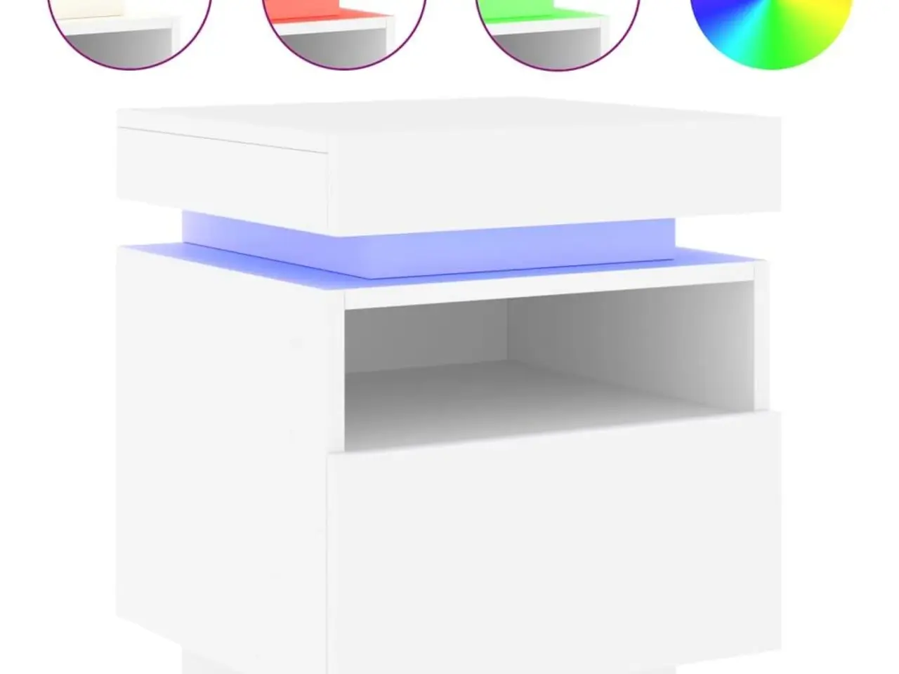 Billede 2 - Sengebord med LED-lys - hvid 40 × 39 × 48,5 cm