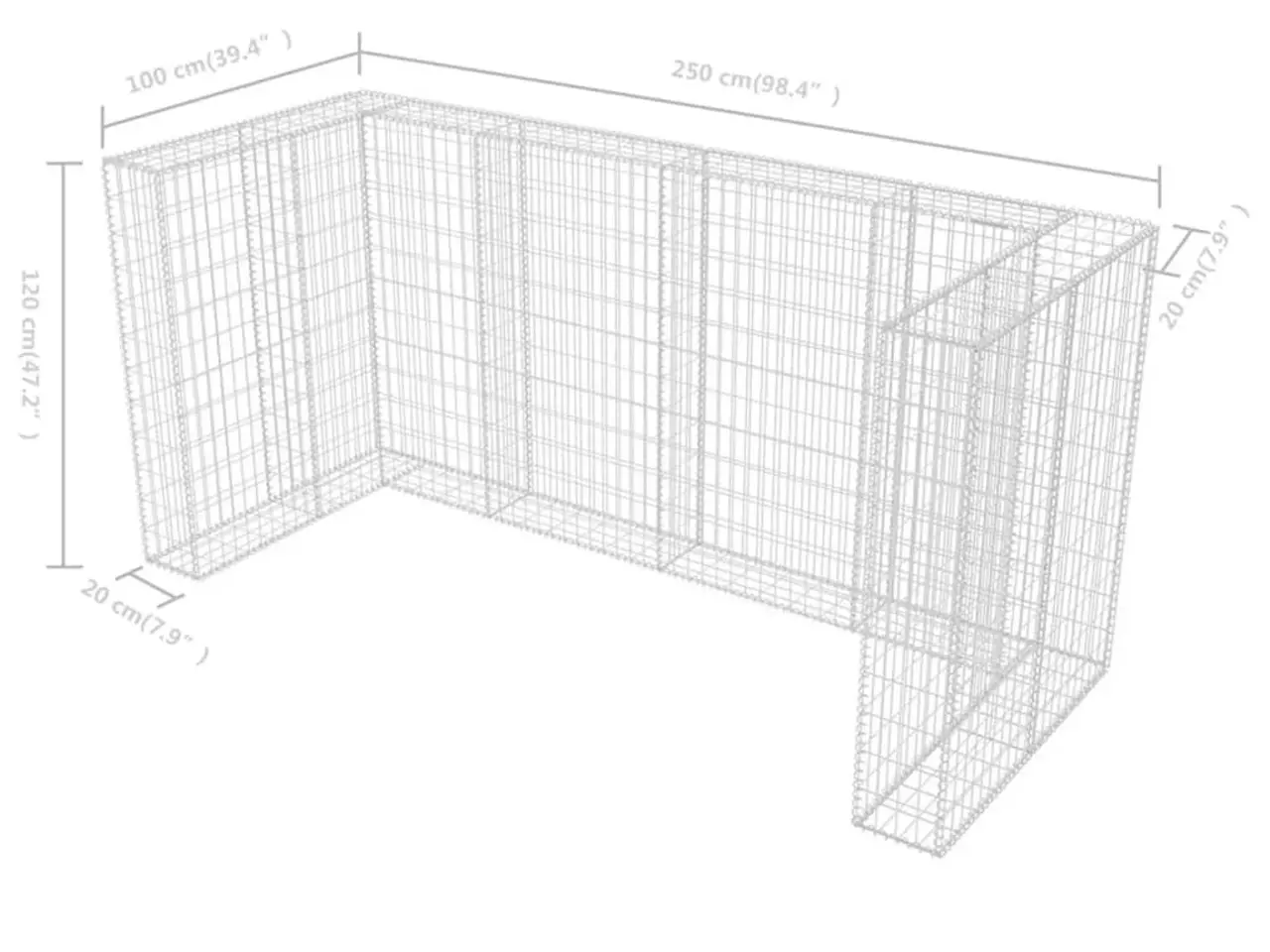 Billede 9 - Gabionafskærmning til 3 affaldsbeholdere - 250 x 100 x 120 cm