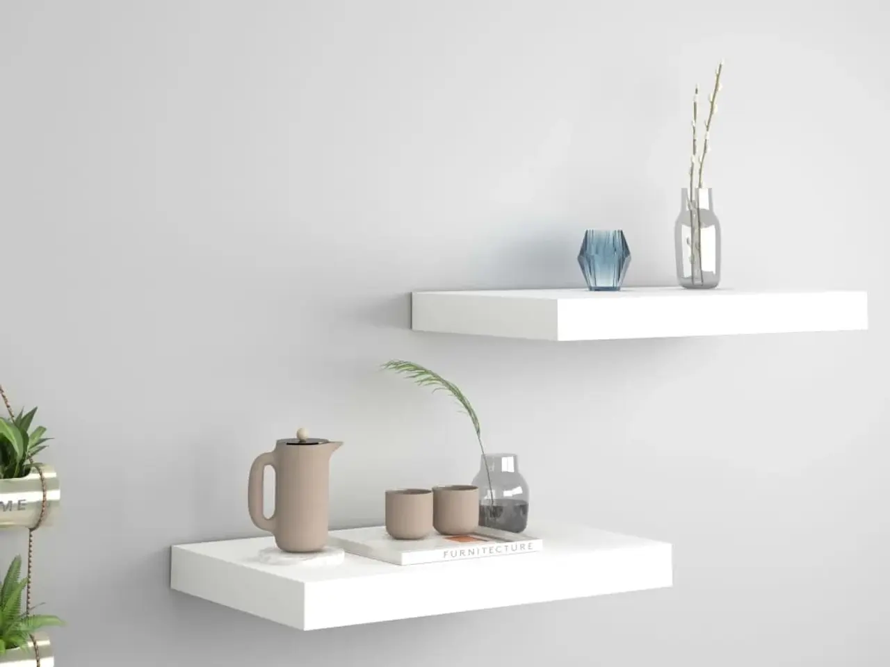 Billede 1 - Væghylder - 2 stk. 40 × 23 × 3,8 cm i hvid MDF