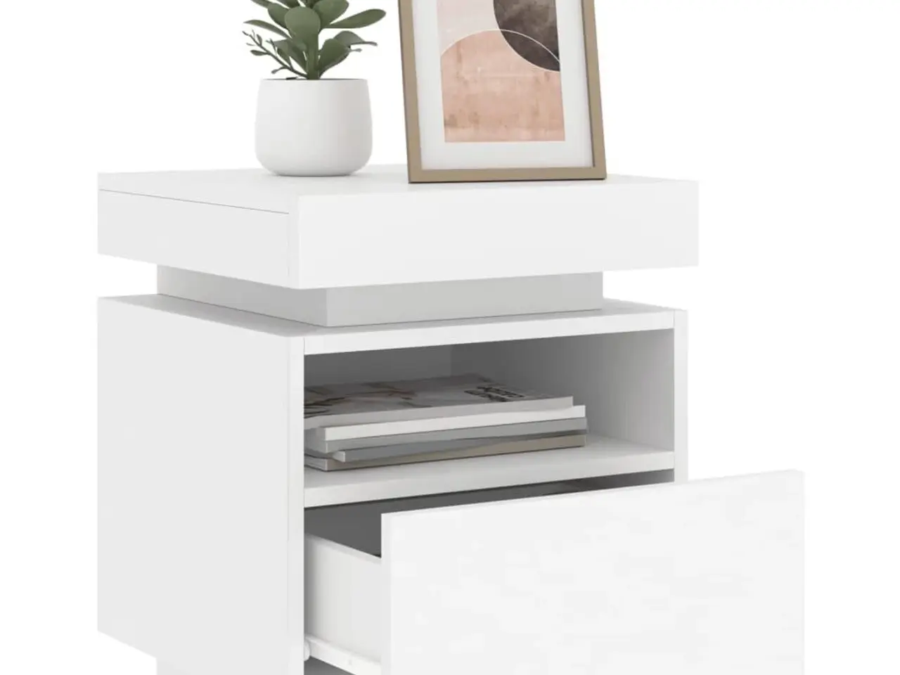 Billede 4 - Sengebord med LED-lys - hvid 40 × 39 × 48,5 cm