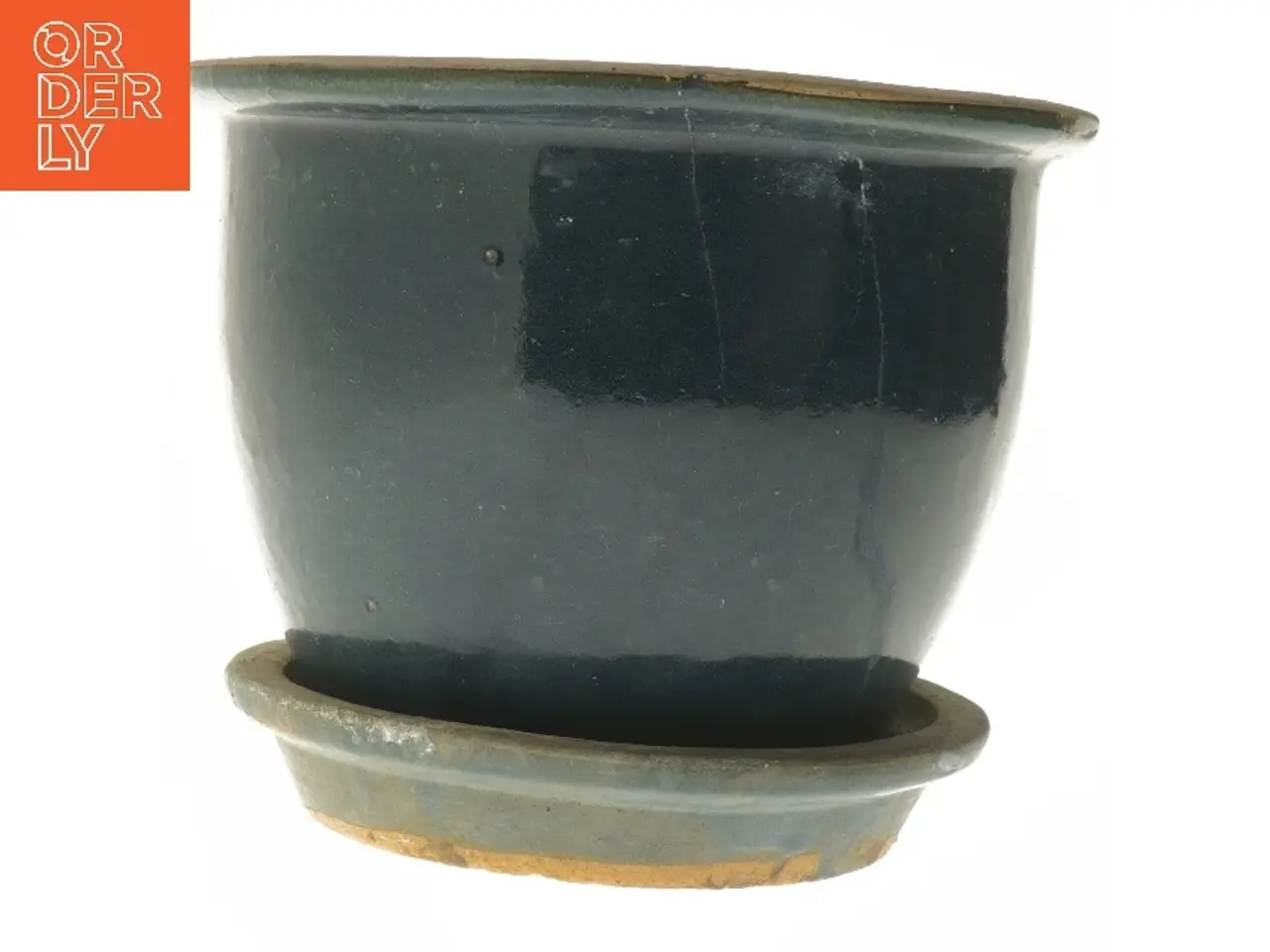 Billede 2 - Keramisk plantekrukke med underskål (str. 22x16 cm)
