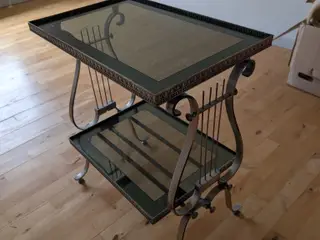 Vintage plantebord/sidebord i metal og glas