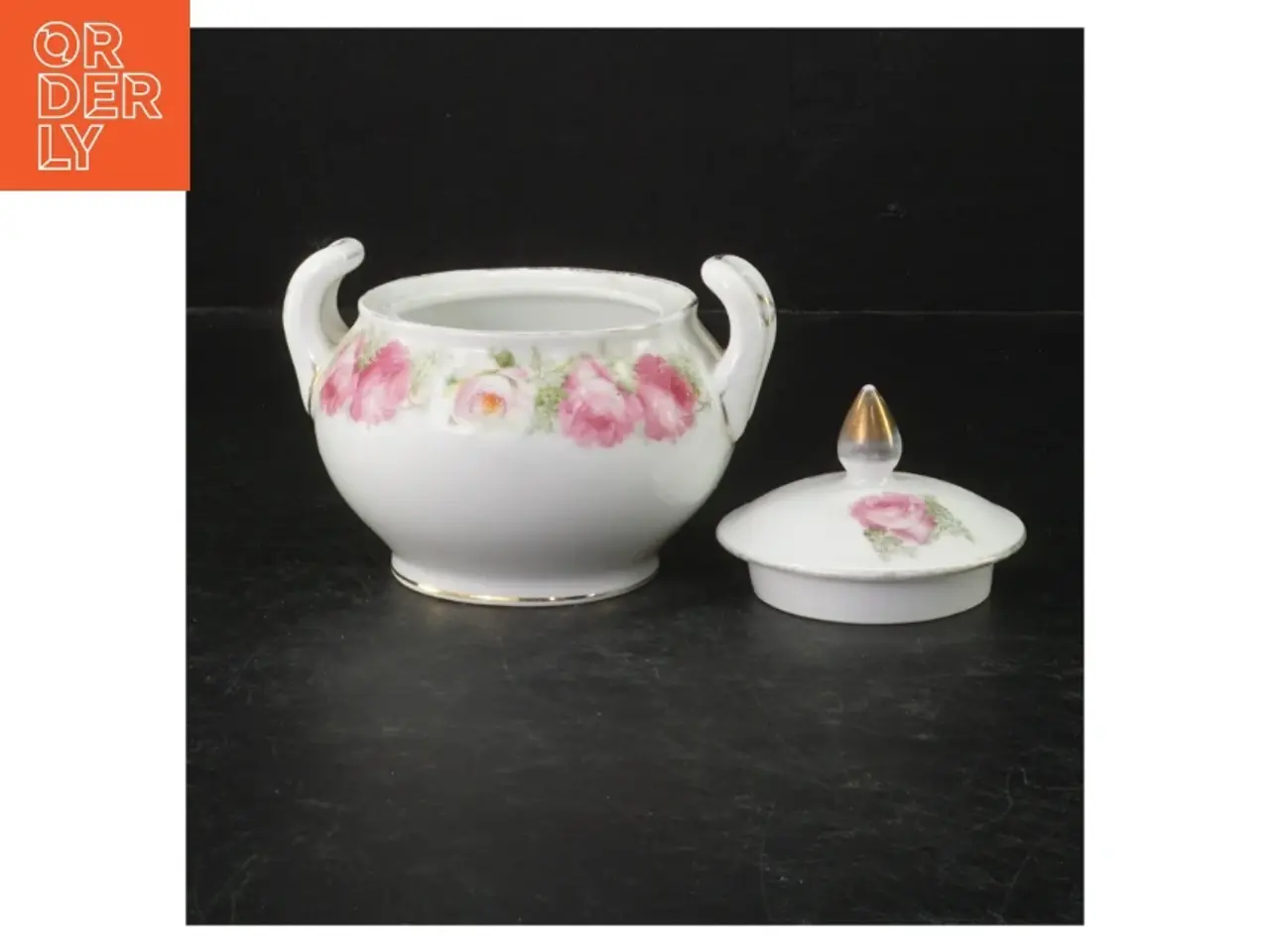 Billede 2 - Retro Porcelænssukkerskål med roser (str. 11,5 cm)